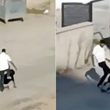 Adana Sarıçam'da apartman bahçesinde yaşanan darp olayının görüntülendiği cep telefonu kamerasından alınan kare.