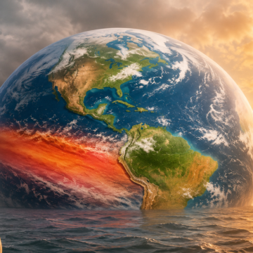 Pasifik Okyanusu üzerinde El Nino'nun atmosferik etkilerini yansıtan geniş açı hava fotoğrafı
