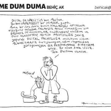 Cumhuriyet gazetesinin 13 Eylül 2026 tarihli çizerler sayfasında yer alan Kim Kime Dum Duma karikatürü. Behiç Ak imzalı Kim Kime Dum Duma 13 Eylül 2026 karikatür bantı
