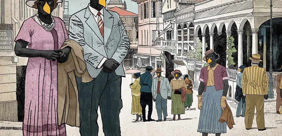 Büyükada'daki Geçmiş Zaman Kargaları sergisinde eski İstanbul fotoğrafları ve karikatürist Kemal Gökhan Gürses'in karga illüstrasyonları